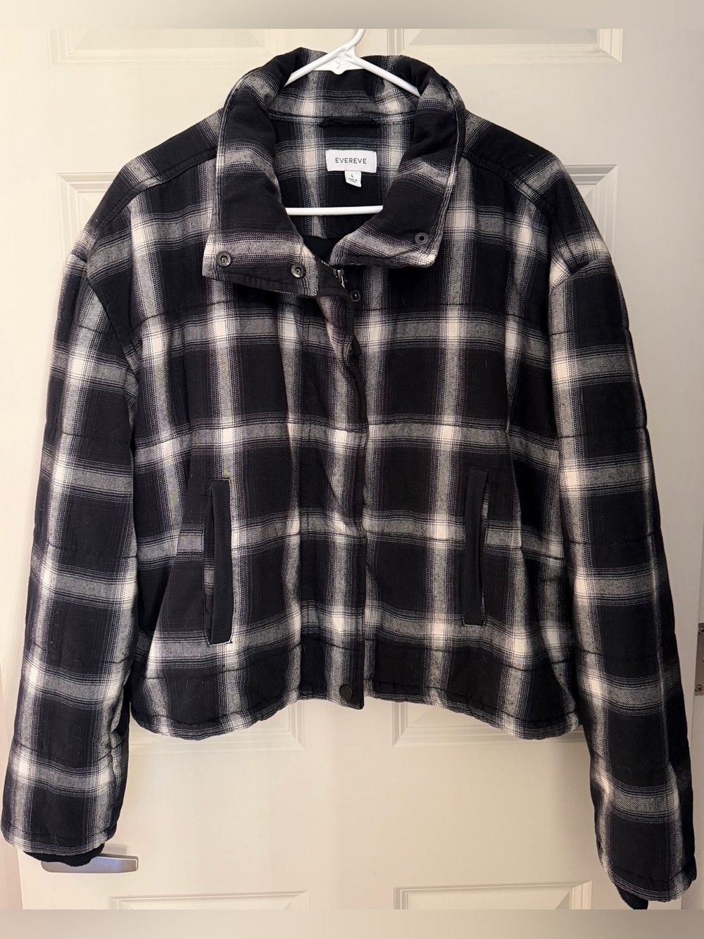 Evereve Lucy Plaid Jacket, Cotton Black/White Plaid, Large - Picture 5 of 15
